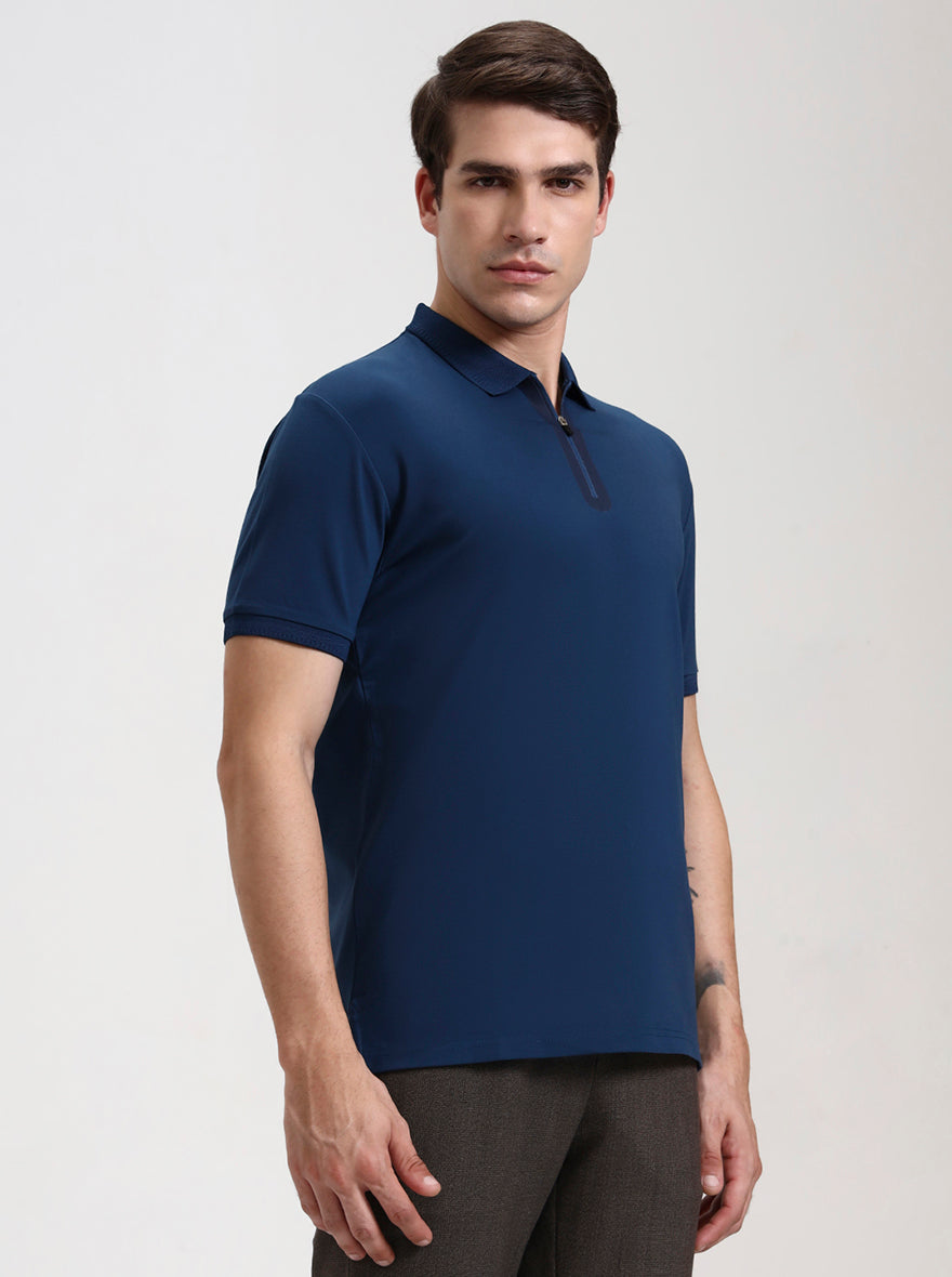 Blue Petrol Solid Slim Fit Polo T-Shirt | JadeBlue