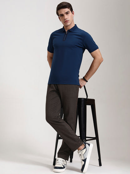 Blue Petrol Solid Slim Fit Polo T-Shirt | JadeBlue