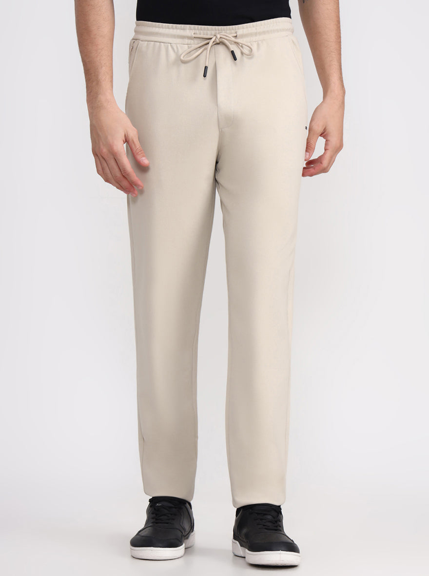 Beige Solid Slim Fit Track Pant | JadeBlue