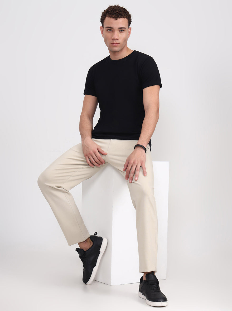 Beige Solid Slim Fit Track Pant | JadeBlue