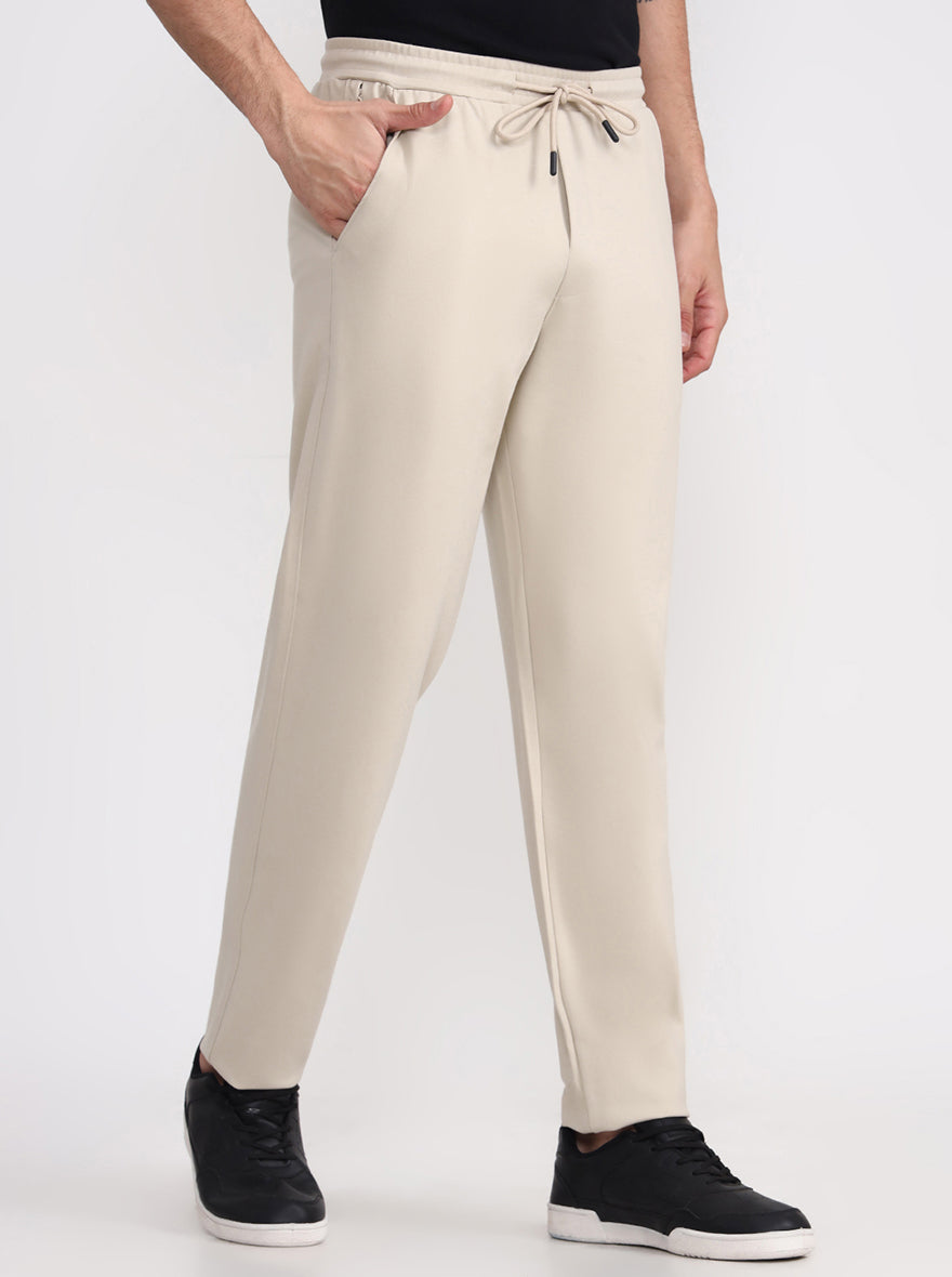 Beige Solid Slim Fit Track Pant | JadeBlue