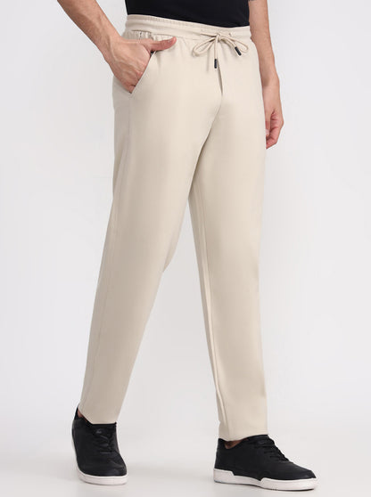 Beige Solid Slim Fit Track Pant | JadeBlue