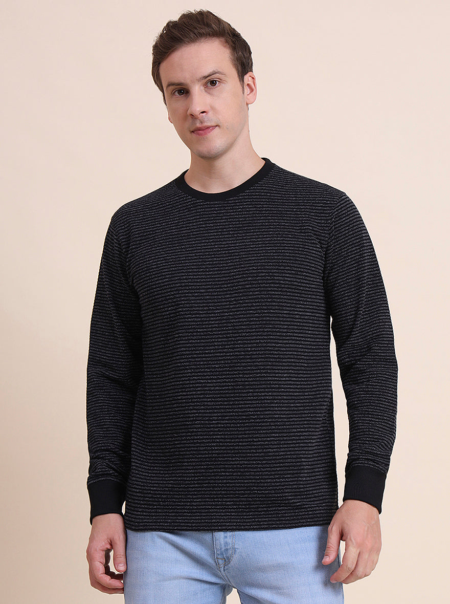 Black Striped Slim Fit T-Shirt | JadeBlue