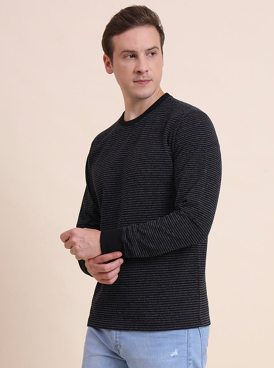 Black Striped Slim Fit T-Shirt | JadeBlue