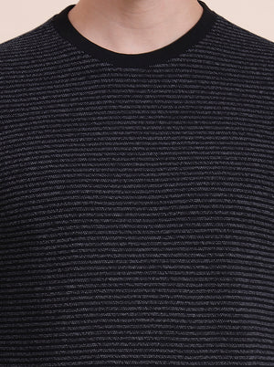 Black Striped Slim Fit T-Shirt | JadeBlue