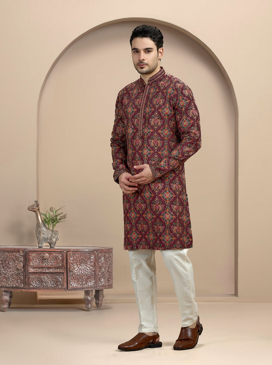 Maroon Printed Kurta Pajama | TULA
