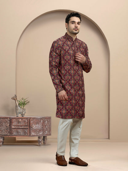 Maroon Printed Kurta Pajama | TULA