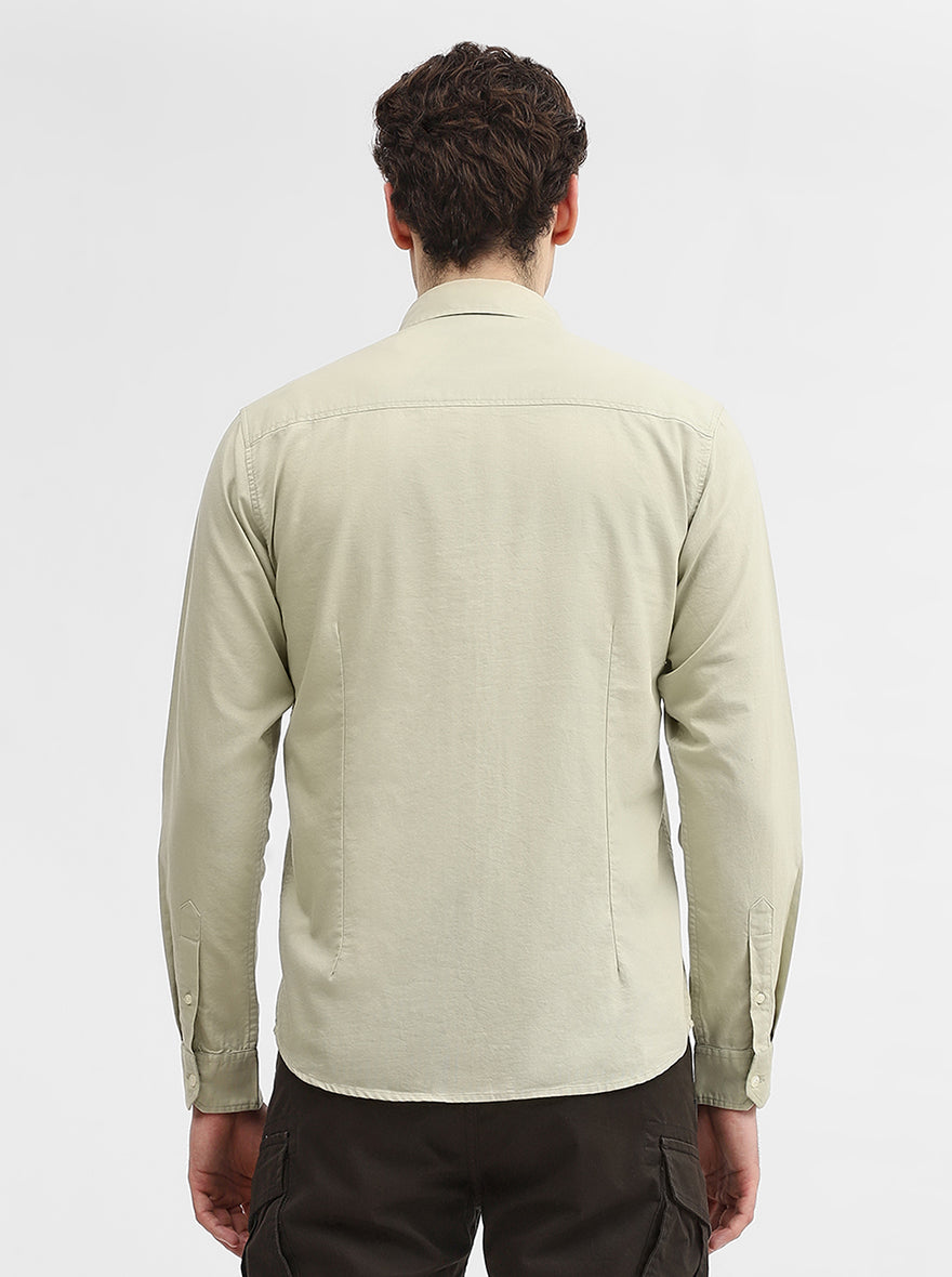 Pista Green Solid Slim Fit Casual Shirt | Greenfibre