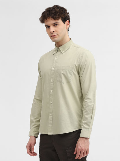 Pista Green Solid Slim Fit Casual Shirt | Greenfibre