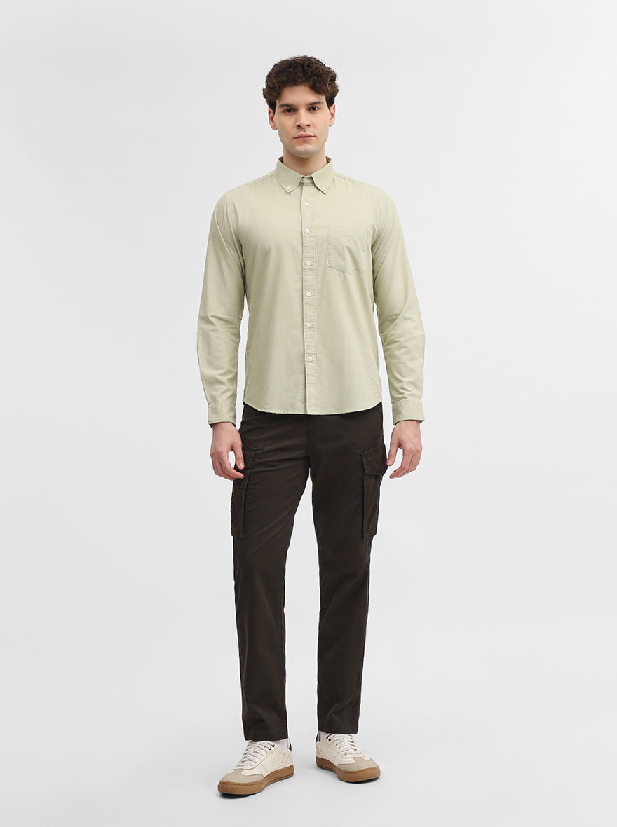 Pista Green Solid Slim Fit Casual Shirt | Greenfibre