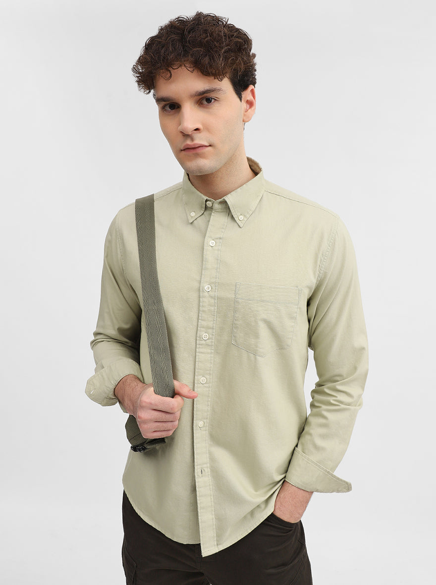 Pista Green Solid Slim Fit Casual Shirt | Greenfibre
