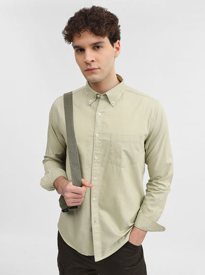 Pista Green Solid Slim Fit Casual Shirt | Greenfibre