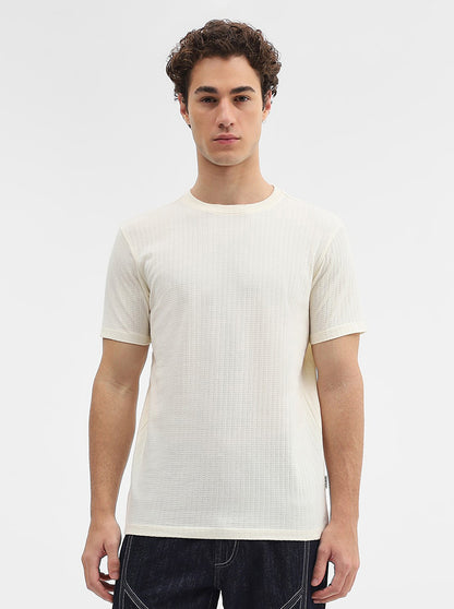Cream Jaquard Slim Fit T-Shirt | JadeBlue