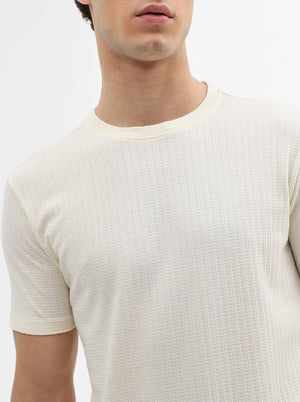 Cream Jaquard Slim Fit T-Shirt | JadeBlue