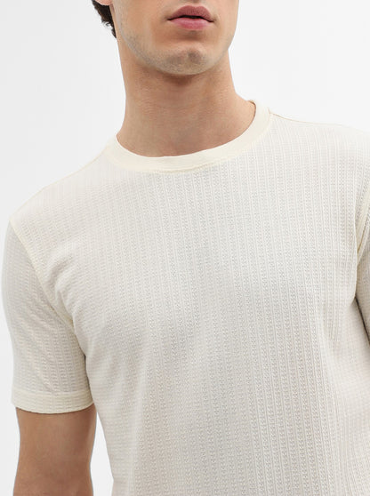 Cream Jaquard Slim Fit T-Shirt | JadeBlue