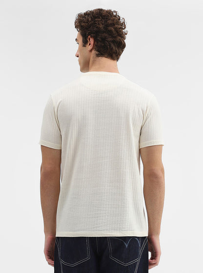 Cream Jaquard Slim Fit T-Shirt | JadeBlue