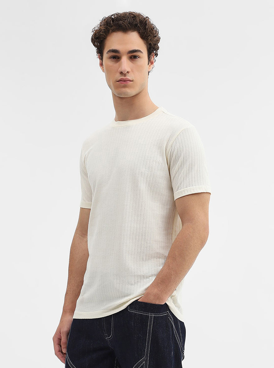 Cream Jaquard Slim Fit T-Shirt | JadeBlue