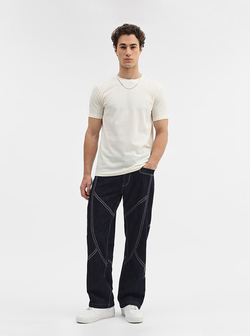 Cream Jaquard Slim Fit T-Shirt | JadeBlue