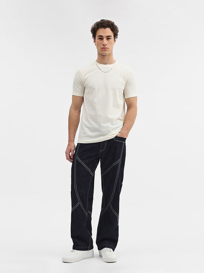 Cream Jaquard Slim Fit T-Shirt | JadeBlue