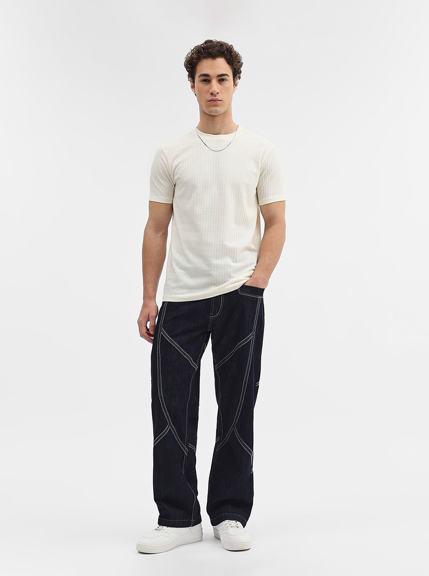 Cream Jaquard Slim Fit T-Shirt | JadeBlue