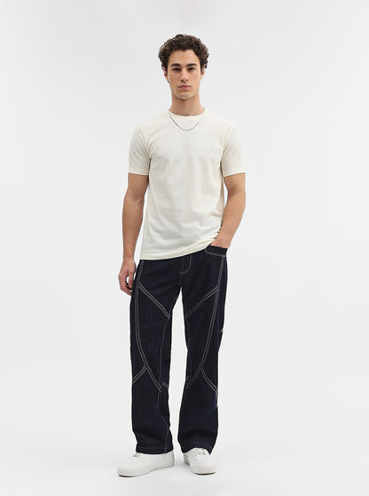 Cream Jaquard Slim Fit T-Shirt | JadeBlue