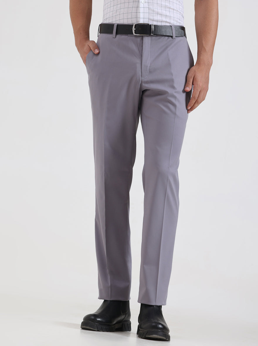 Light Grey Solid Regular Fit Formal Trouser | JadeBlue