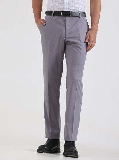 Light Grey Solid Regular Fit Formal Trouser | JadeBlue