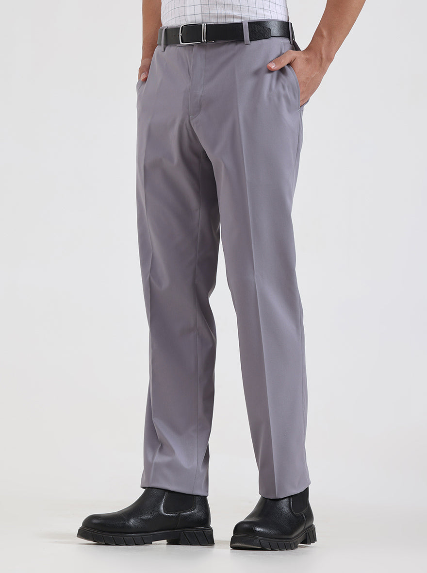 Light Grey Solid Regular Fit Formal Trouser | JadeBlue