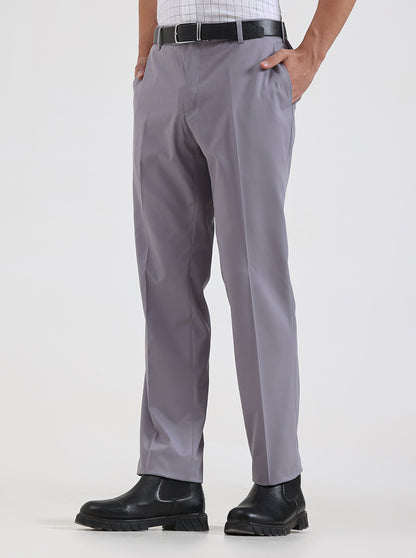 Light Grey Solid Regular Fit Formal Trouser | JadeBlue