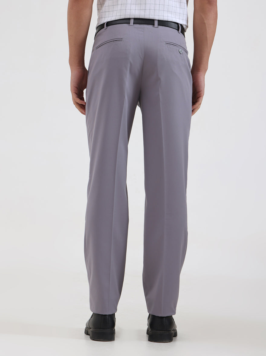Light Grey Solid Regular Fit Formal Trouser | JadeBlue
