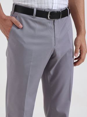 Light Grey Solid Regular Fit Formal Trouser | JadeBlue