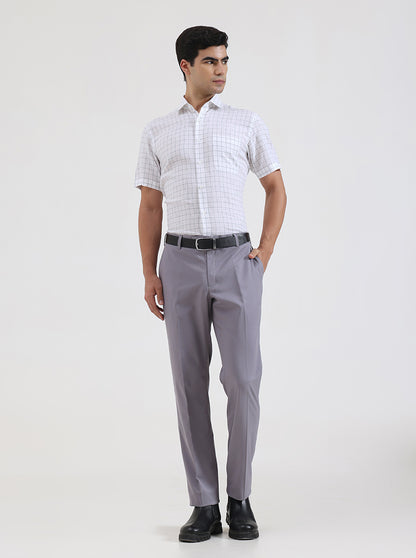 Light Grey Solid Regular Fit Formal Trouser | JadeBlue