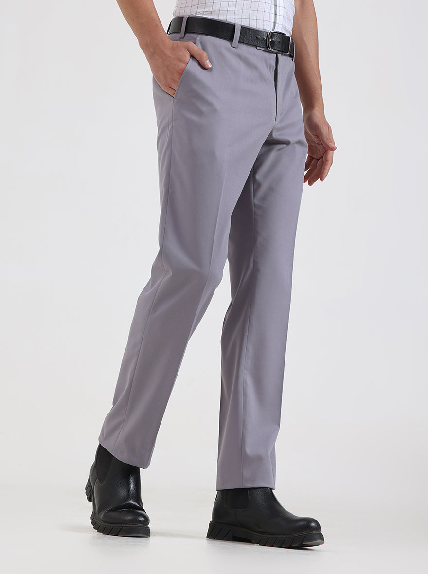Light Grey Solid Regular Fit Formal Trouser | JadeBlue