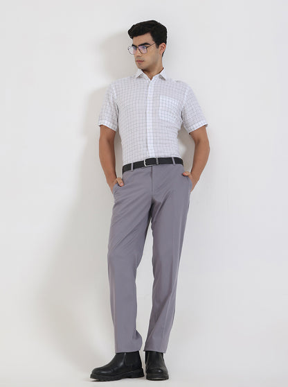 Light Grey Solid Regular Fit Formal Trouser | JadeBlue