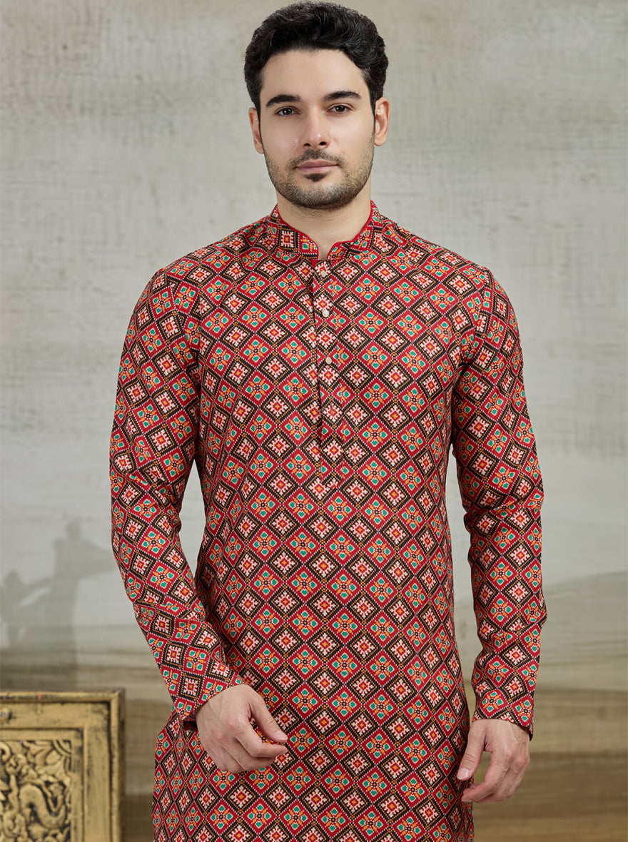 Red & Black Printed Kurta | The Kurta Company