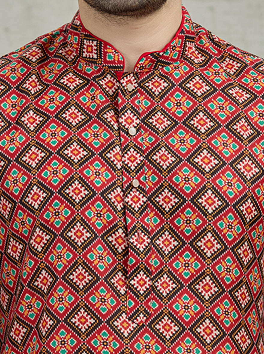 Red & Black Printed Kurta | The Kurta Company