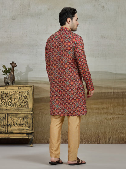 Red & Black Printed Kurta | The Kurta Company