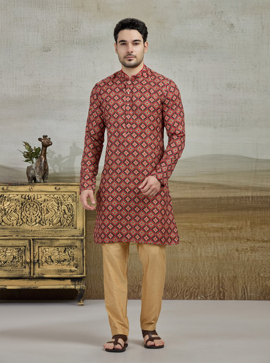 Red & Black Printed Kurta | The Kurta Company