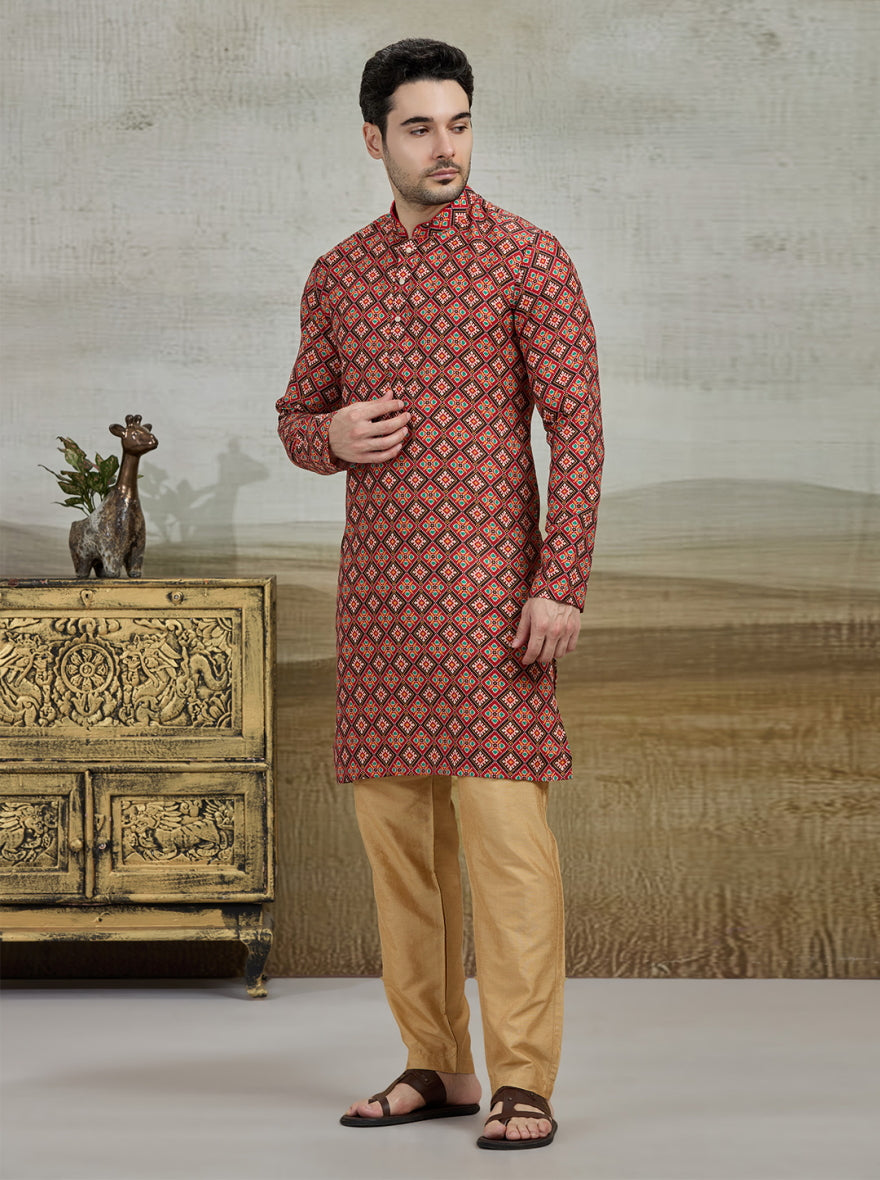 Red & Black Printed Kurta | The Kurta Company