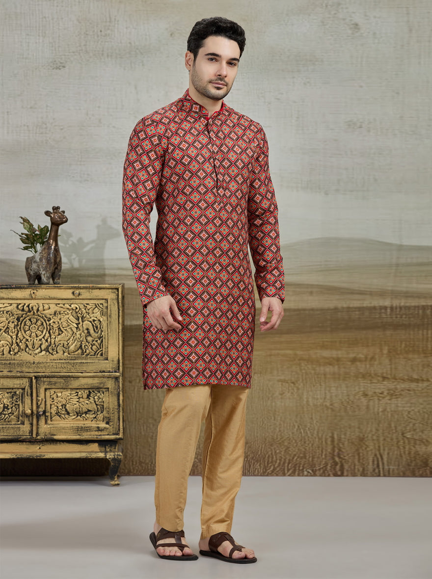Red & Black Printed Kurta | The Kurta Company