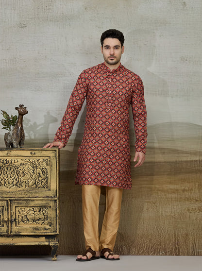 Red & Black Printed Kurta | The Kurta Company