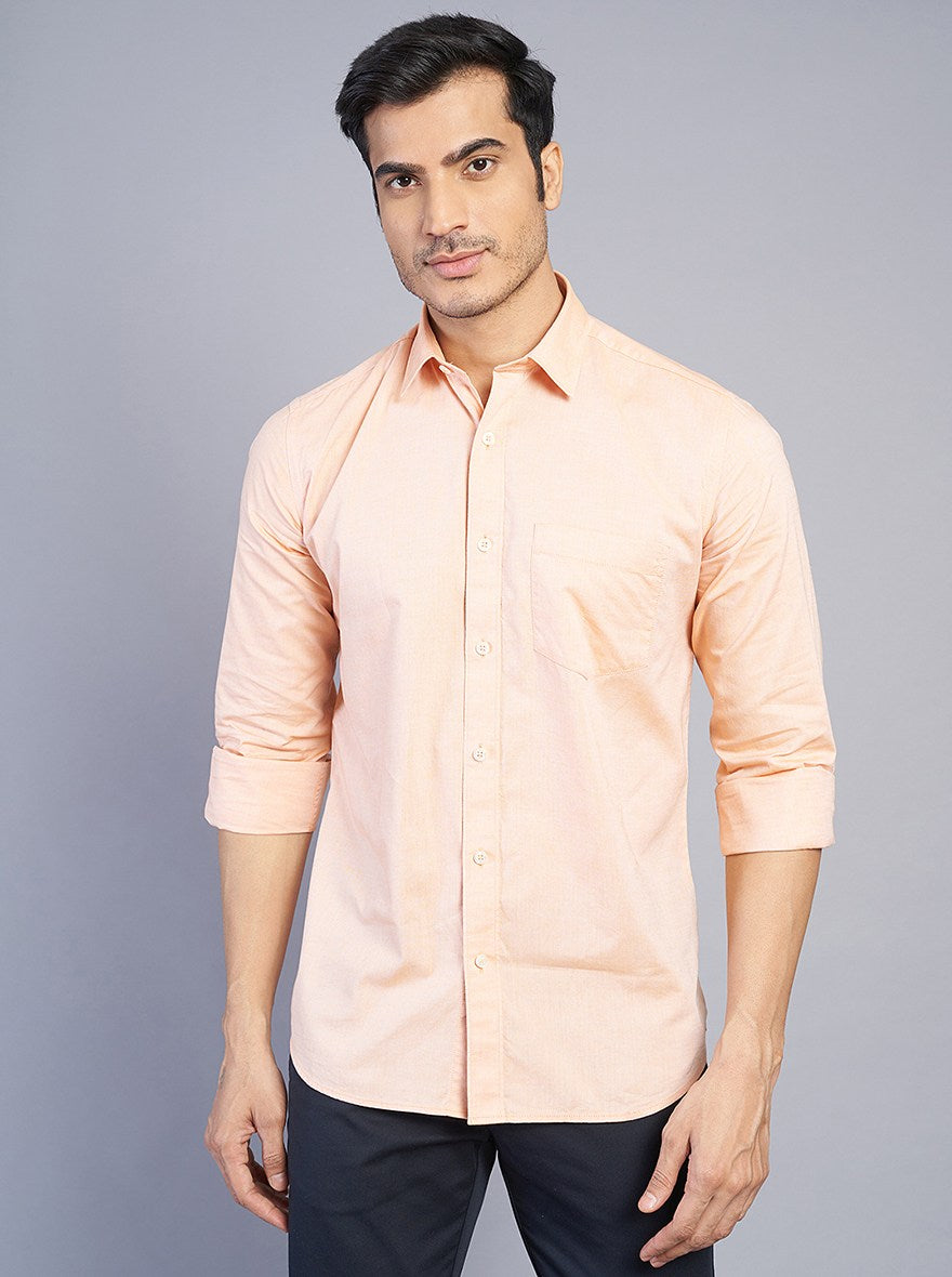 Light Orange Solid Slim Fit Semi Casual Shirt | JadeBlue