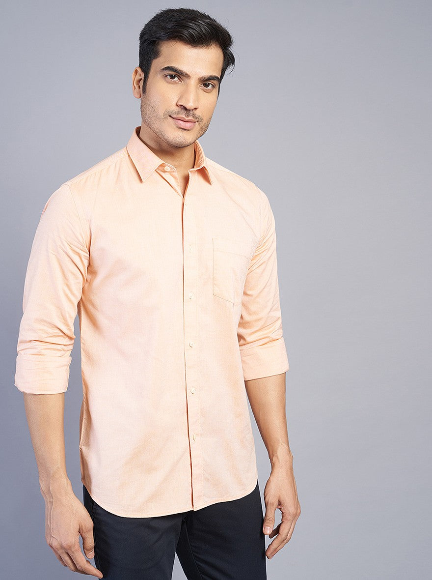 Light Orange Solid Slim Fit Semi Casual Shirt | JadeBlue