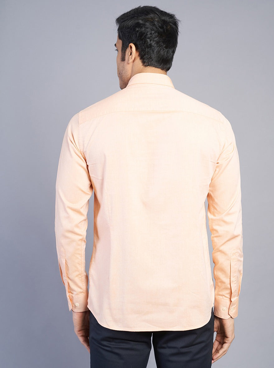Light Orange Solid Slim Fit Semi Casual Shirt | JadeBlue