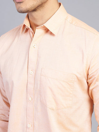 Light Orange Solid Slim Fit Semi Casual Shirt | JadeBlue