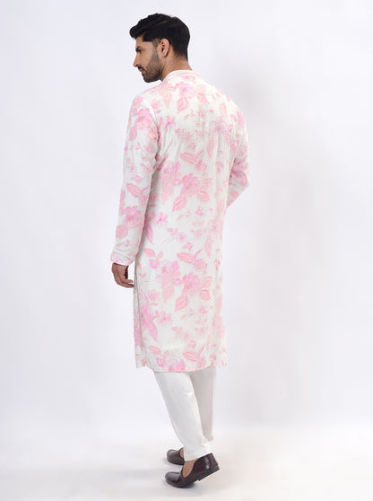 White & Pink Kurta Pajama | TULA