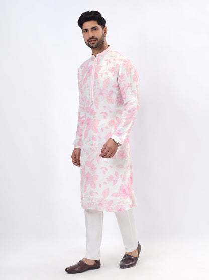 White & Pink Kurta Pajama | TULA