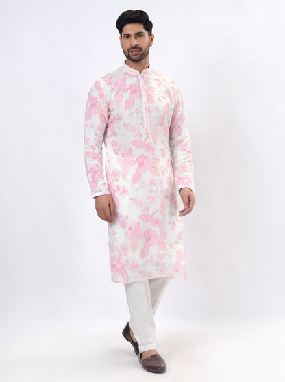 White & Pink Kurta Pajama | TULA