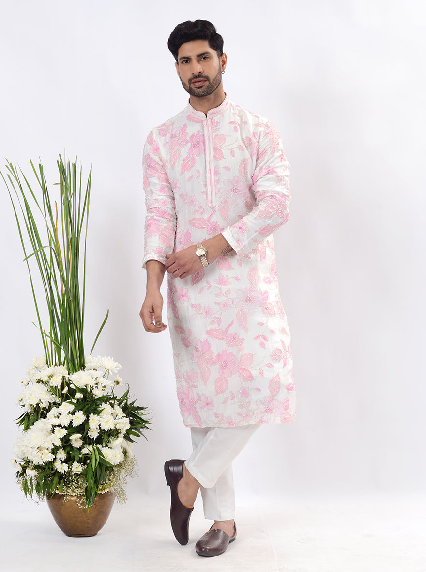 White & Pink Kurta Pajama | TULA
