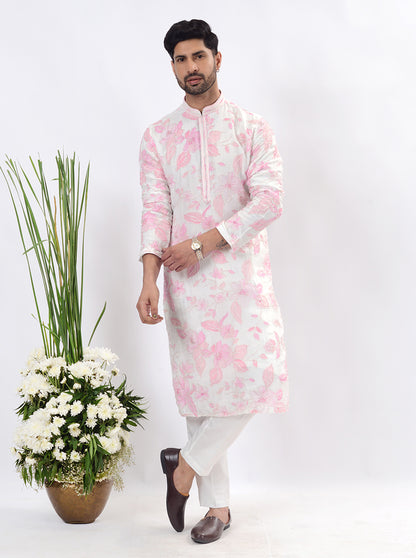 White & Pink Kurta Pajama | TULA